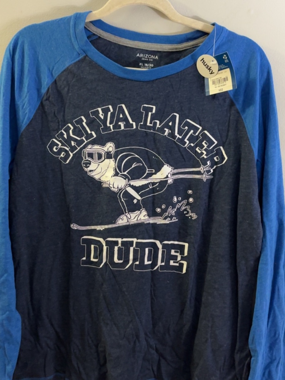 Husky Arizona Jean Company Boys Navy Long Sleeve Tee with Blue Trim